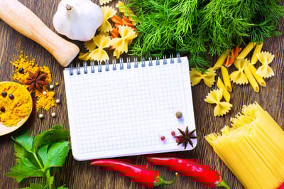 Chilli pepper macaroni herbs and splices on kitchen table