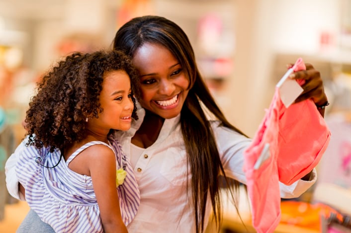 Portrait of a mother and daughter shopping for clothes