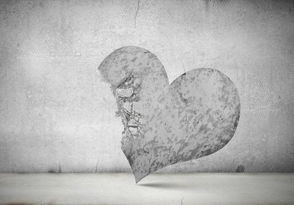 Conceptual image with big stone crashed heart